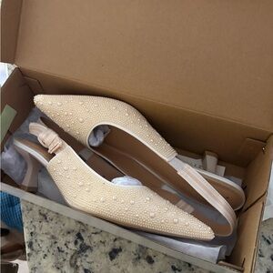 A New Day Pearl-Studded Cream Slingback Heels
